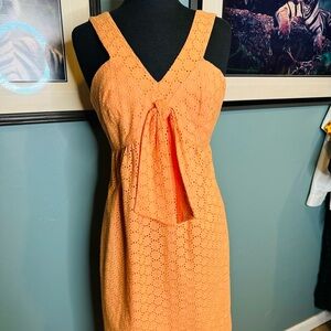 Jennifer Reale Design Orange V Neck Eyelet Prominent Front Bow Size 10